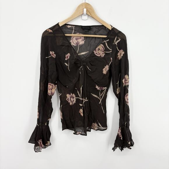 Vintage 90s Y2K Silk Top Medium Whimsigoth Flare Sleeve Fairy Grunge Babydoll - Picture 1 of 5